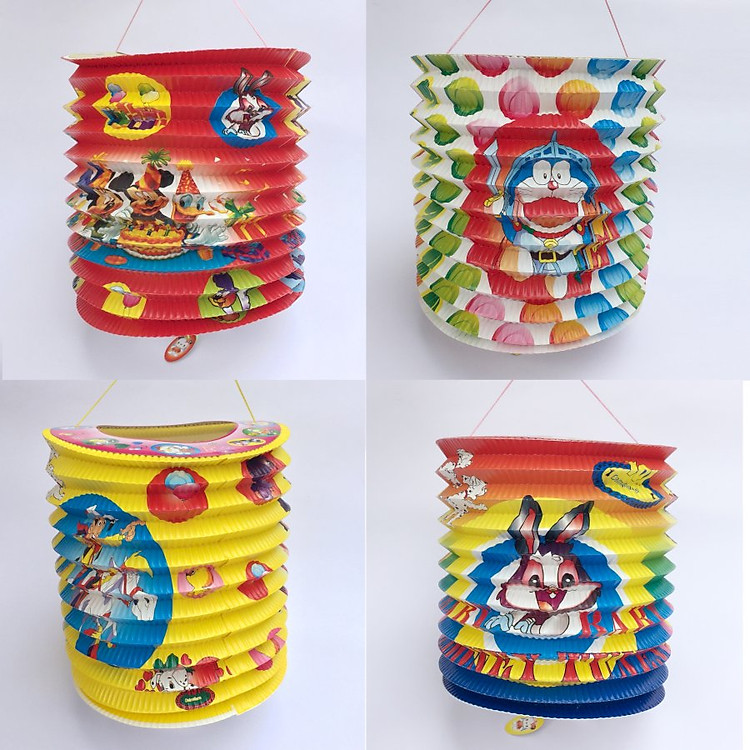 Combo 4 đèn lồng giấy xếp chơi trung thu đường kính 20cm