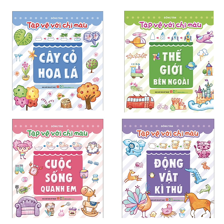 Tập vẽ với chì màu: Cây cỏ hoa lá + Thế giới bên ngoài + Cuộc sống quanh em + Động vật kỳ thú