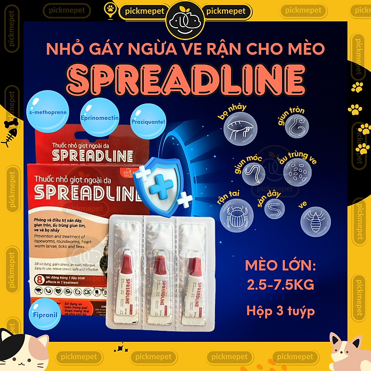 Nhỏ gáy SPREADLINE ngừa ve rận, bọ chét cho cho Mèo Vemedim