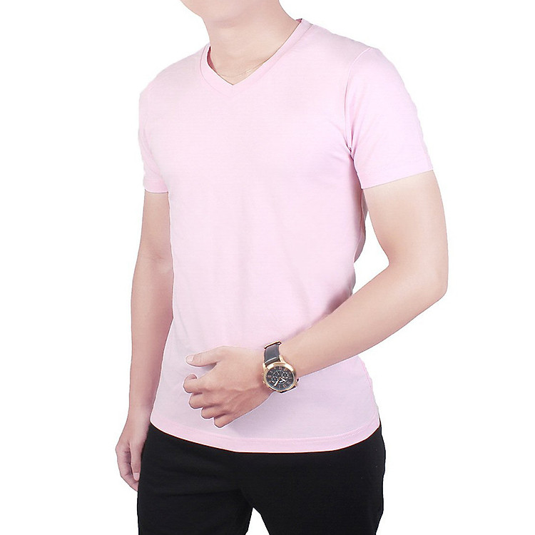 Áo Thun Cổ Tim Nam màu hồng nhạt