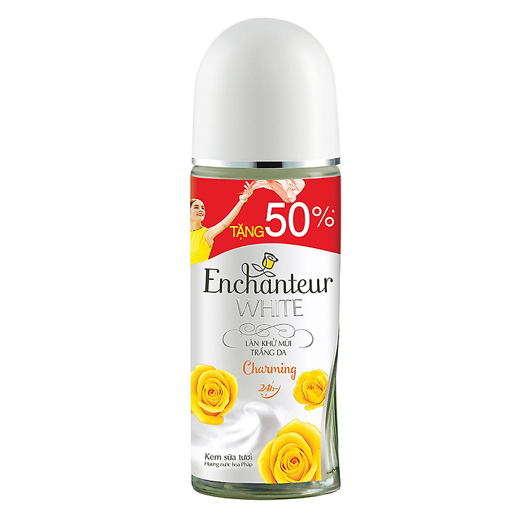 Lăn Khử Mùi Trắng Da Toàn Thân Enchanteur Charming (50ml) - Tặng 50% Dung Tích