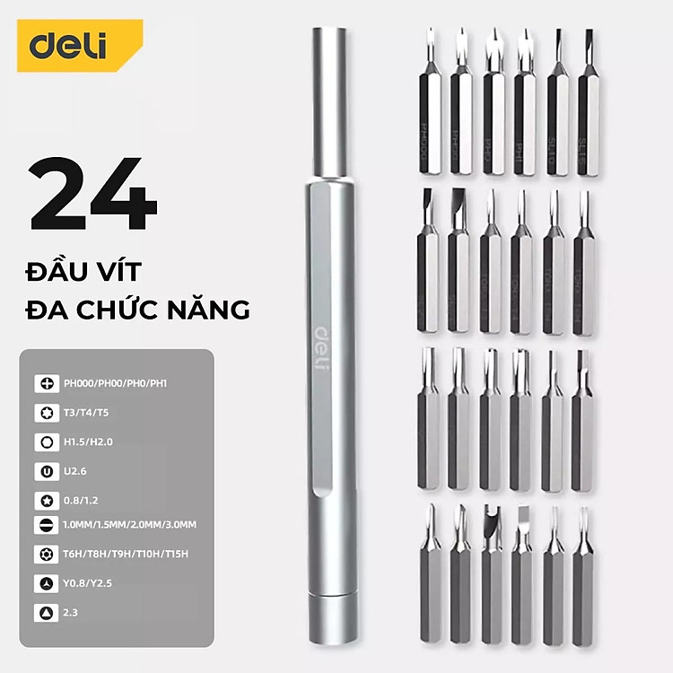 Bộ Tua Vít Đa Năng Từ Tính Deli Nhiều Chi Tiết Cao Cấp Chính Hãng - Thiết Kế Hiện Đại, Đầu Vít Nam Châm Dễ Dàng Sử Dụng - DL240025B