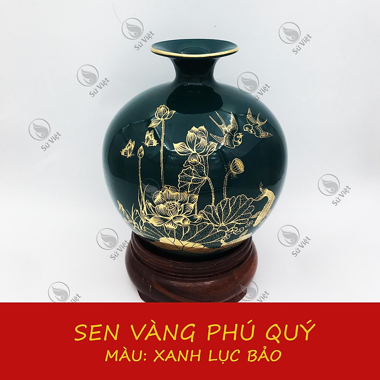 Bình Hút Lộc Vẽ Vàng Bát Tràng Sen Vàng Phú Quý