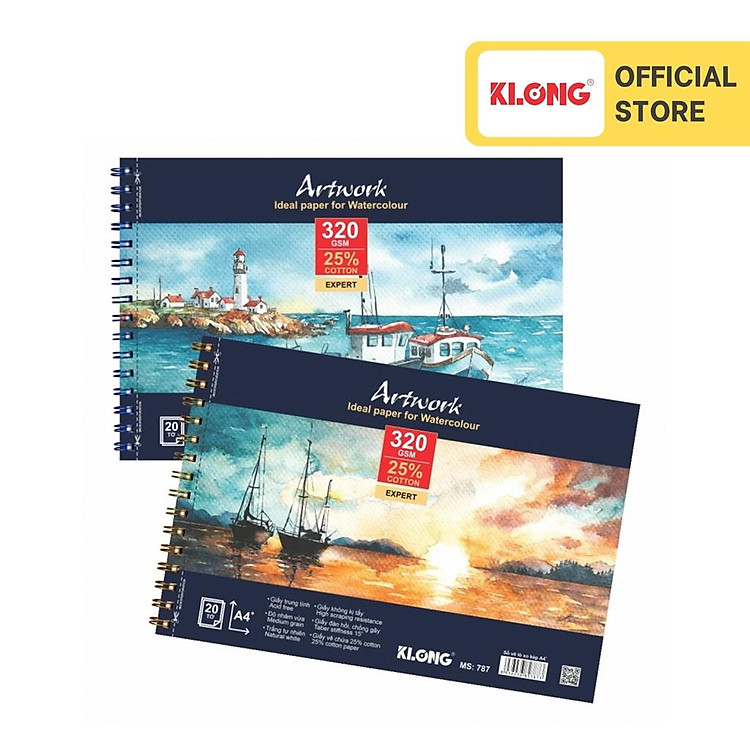 Sổ Vẽ Màu Nước KLONG A4+ (20 tờ)