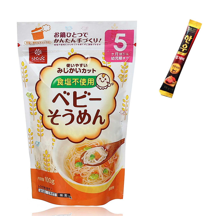 Mì Trẻ Em Tách Muối Hakubaku 100g Nhật Bản (Tặng 1 Gói Hạt Nêm Vị Thịt Bò 9g Nhật Bản)