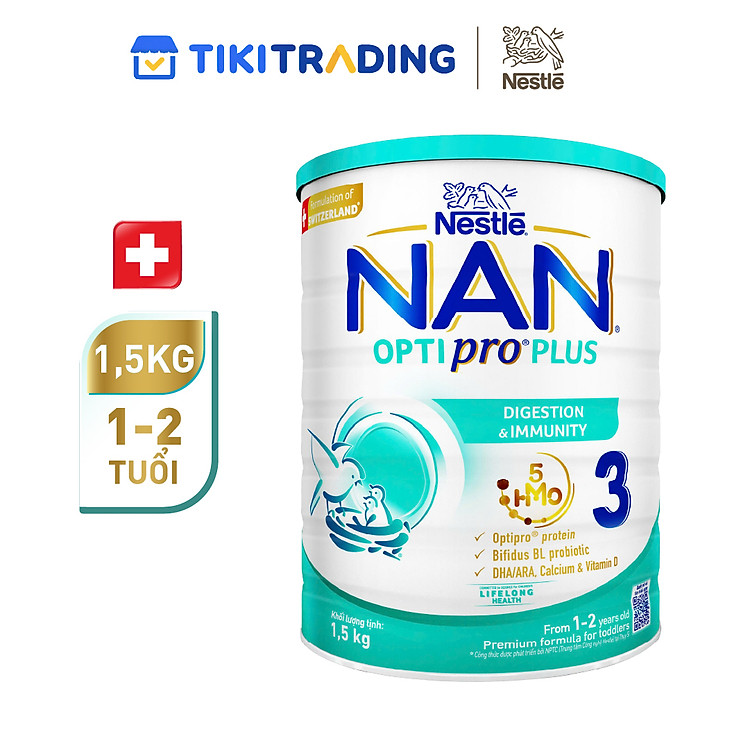Sữa bột Nestlé NAN OPTIPRO PLUS 3 1500g/lon với 5HMO (1-2 tuổi)