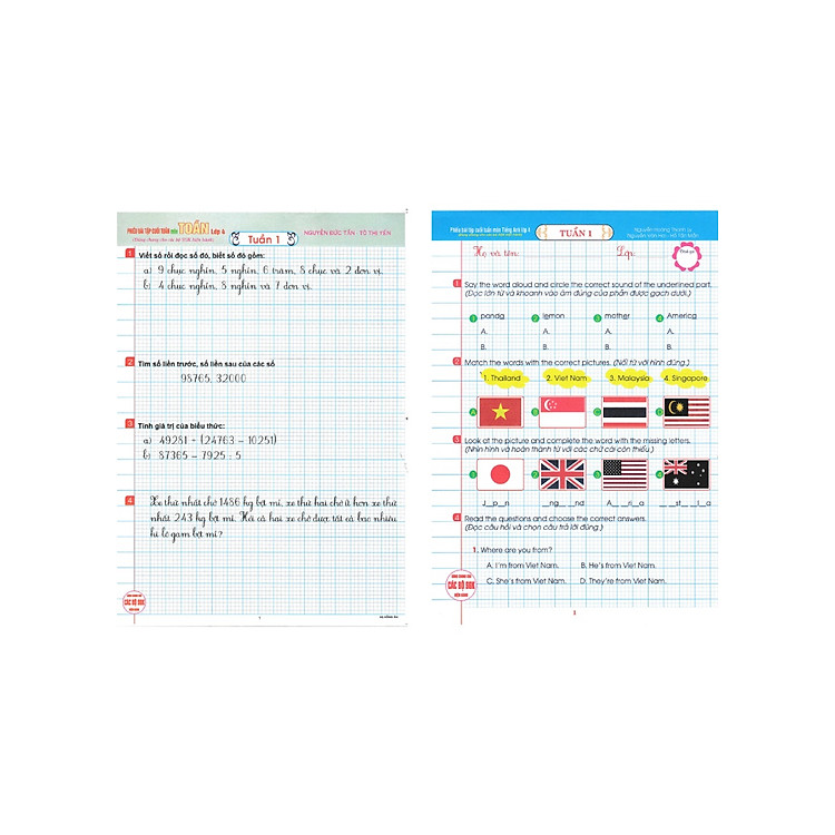 Phiếu Bài Tập Cuối Tuần Môn Toán + Tiếng Anh Lớp 4