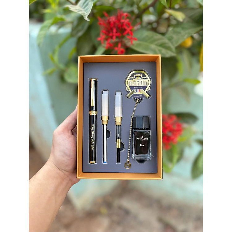 Quà tặng hộp Bút ký MONTAGUT Pháp cao cấp MIỄN PHÍ KHẮC TÊN có kèm Túi đi kèm tặng đủ loại ngòi viết 809 B231