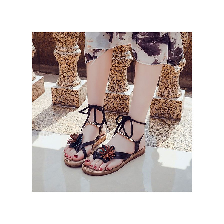 Dép sandal nữ quai hậu Đính đá, dây buộc siêu đẹp