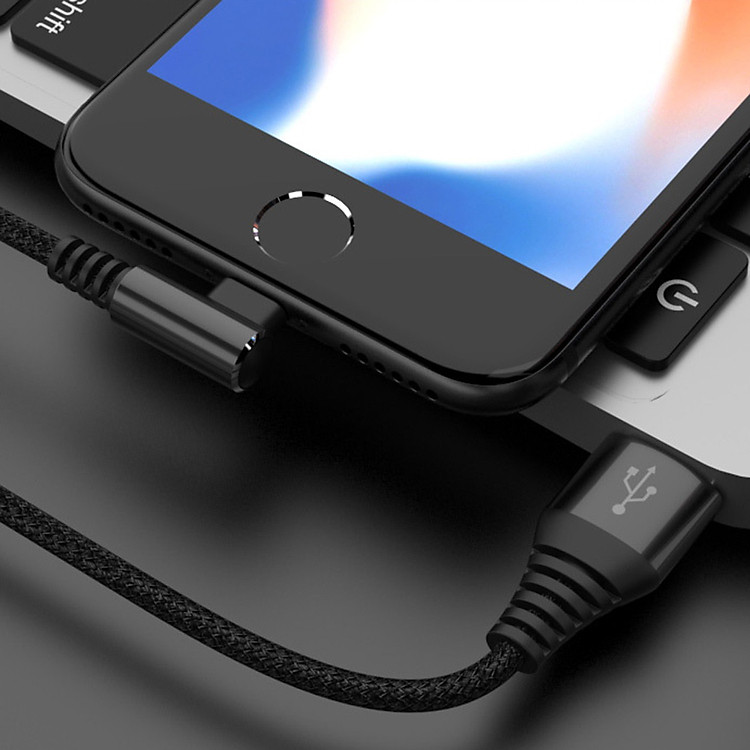 Dây Sạc Cáp Nhanh Lightning Elbow 90° Chân Ngang Vỏ Bọc Dù Chống Gẫy, Gập Chuyên Cho Chơi Game DT033