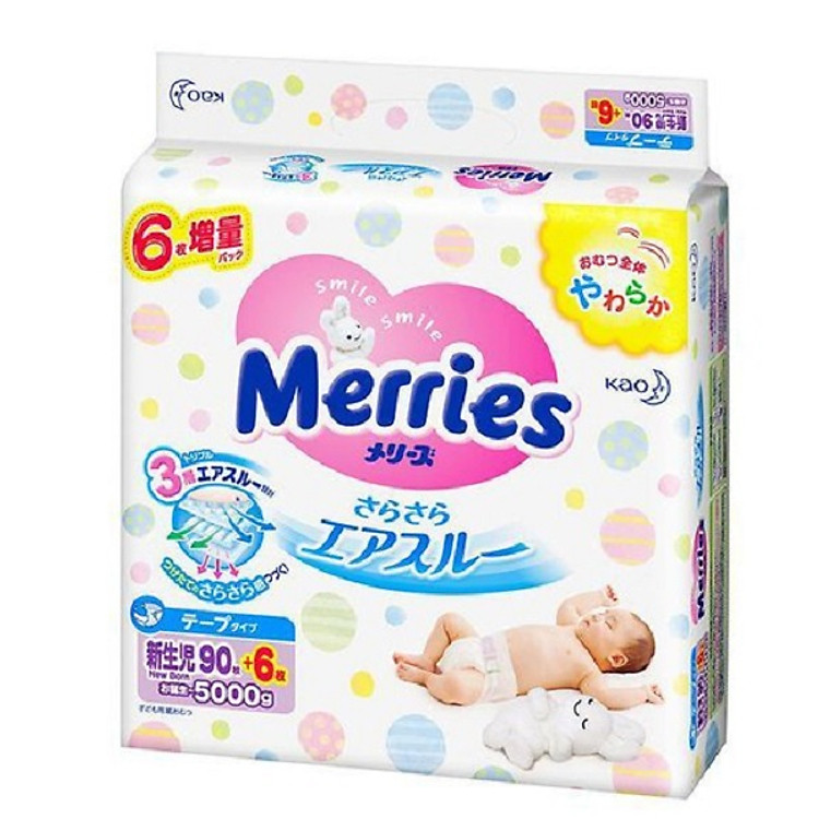 Tã/bĩm dán Merries size NB - 90+6 miếng(96 Miếng)