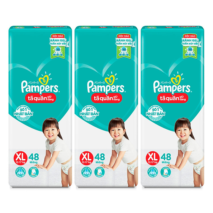 Combo 3 Tã Quần Pampers Giữ Dáng Mới Gói Đại XL48 (48 Miếng)