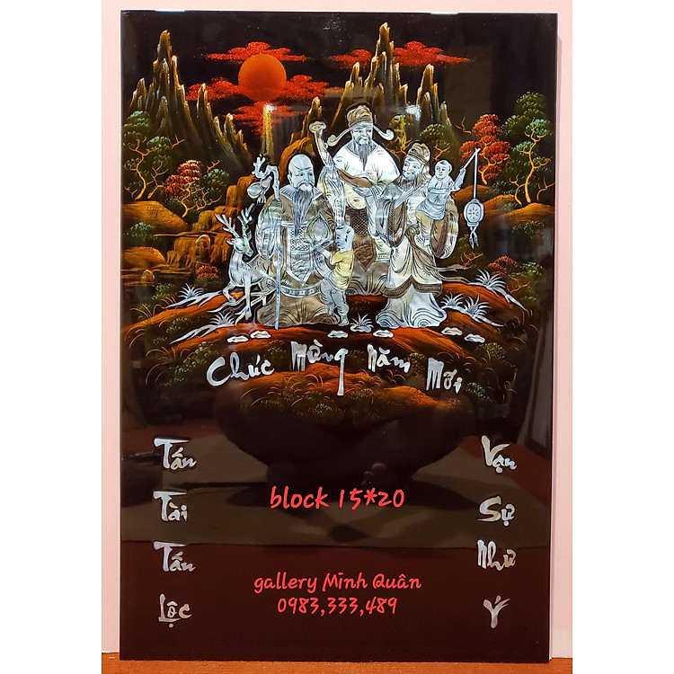 Đốc lịch khảm ốc sơn mài - Phúc lộc Thọ ( Phúc Tam Đa)