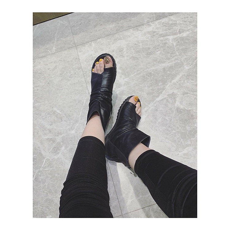 Boot Da Xỏ Ngón Độn Đế 5cm