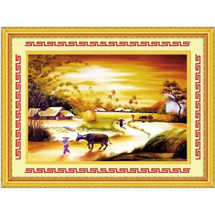 Tranh thêu chữ thập thêu kín Cảnh Quê Lúc Hoàng Hôn (89*69cm) chưa thêu