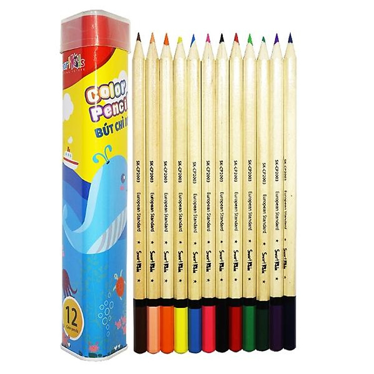 Bút Chì Màu Hộp Kim Loại Tam Giác SK-CP2003 (12 màu)