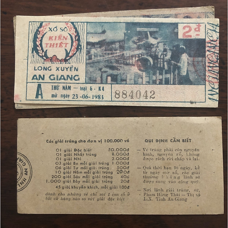 Tờ vé số bao cấp TX. Long Xuyên, An Giang 198x phong thủy sưu tầm