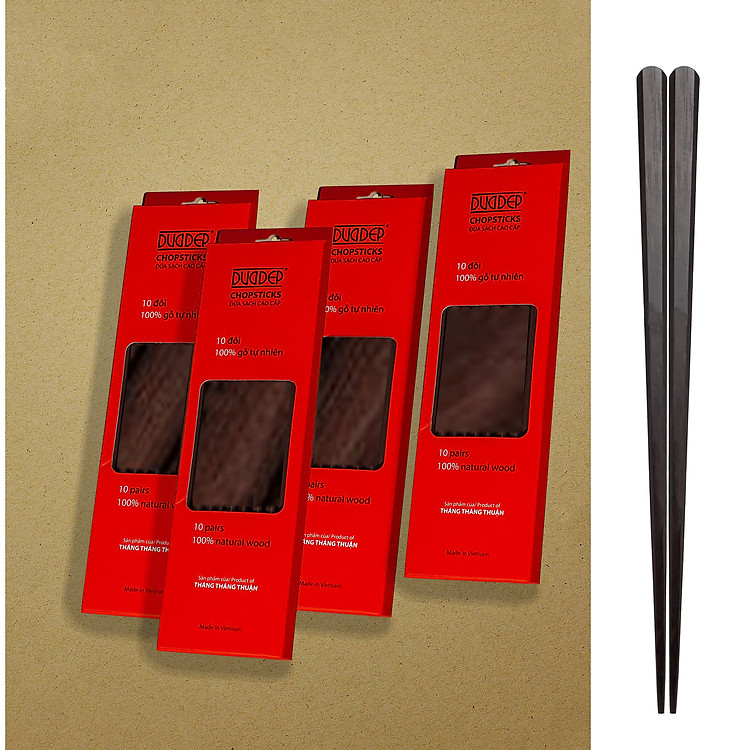 COMBO 4 BỘ 40 ĐÔI ĐŨA ĂN CAO CẤP ĐŨA ĐẸP ĐŨA SẠCH GỖ TRẮC THÂN 8 CẠNH