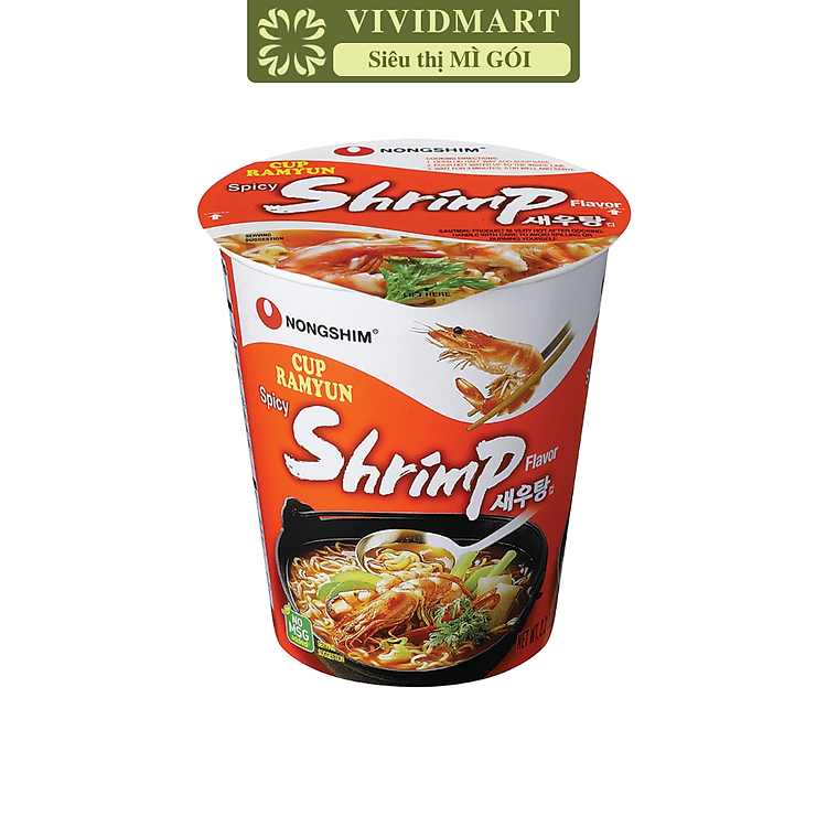 NONGSHIM - Mì ly Nongshim hương vị Tôm cay, Mì ly Tôm cay Nongshim, Mì tôm cay Hàn Quốc Nongshim (67g/ly)