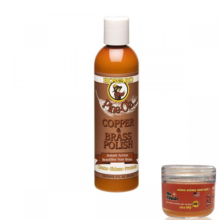 Dung dịch lau bóng đồ dùng bằng đồng thau Howard Pine-Ola Copper & Brass Polish CB0008 236ml + Tặng nước rửa xe Nu Finish Car Wash 30ml