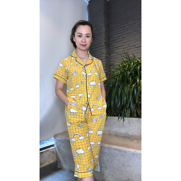 Đồ Mặc Nhà, Đồ Bộ Nữ, Pijama Lửng Áo Cộc Chất Lụa 100% Mát, Co Dãn Nhẹ