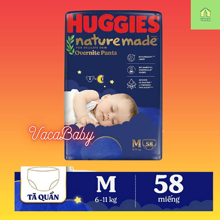 Tã bỉm QUẦN Huggies Nature Made Overnite (ban đêm) cho bé đủ size M58/ L44/ XL38/ XXL26 miếng