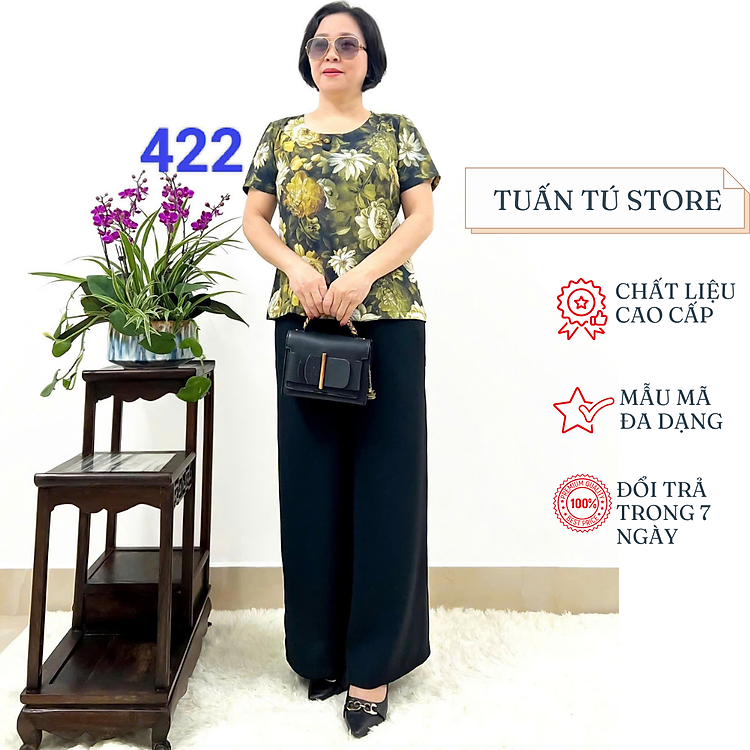 Đồ Bộ Trung Niên Bộ Đồ Phối Áo Lụa Hàn Châu Quần Đũi Cao Cấp Siêu Mềm Siêu Mát - Tuấn Tú Store