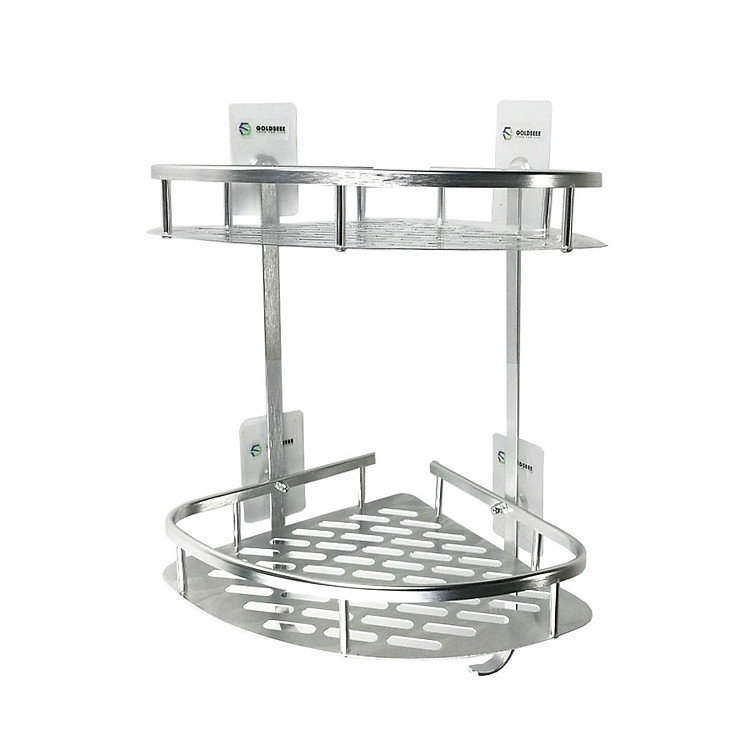 Kệ góc nhôm 2 tầng nhà tắm không cần khoan tường GS00109