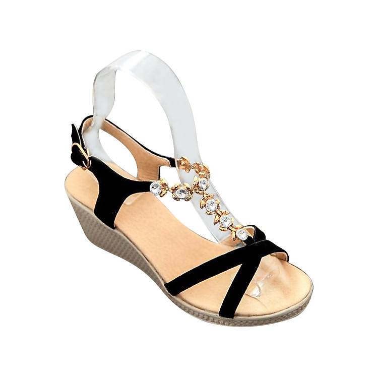 Giày Đế Xuồng Đính Hoa - Đen