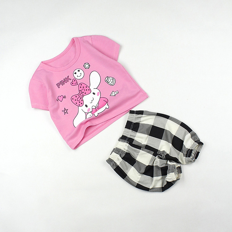 Bộ bé gái áo croptop in hình và quần lửng bông co giãn từ 10 đến 20 kg 04742-04737