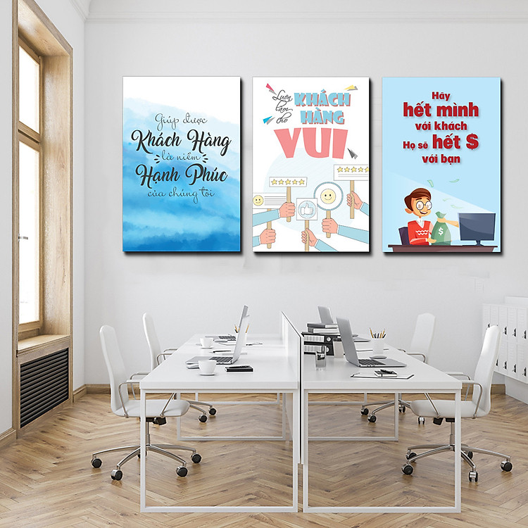 Tranh văn phòng khẩu hiệu combo 03 tranh slogan phòng dịch vụ khách hàng