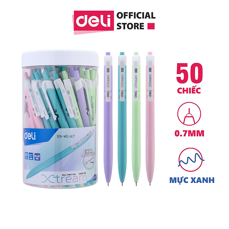 Combo 5-10-20 bút bi dầu Deli - 0.7mm đầu bấm - Mực xanh siêu mượt - EQ03336/EQ03236/EQ02836 / Sơn Tùng M-TP Collection CQ184-BL