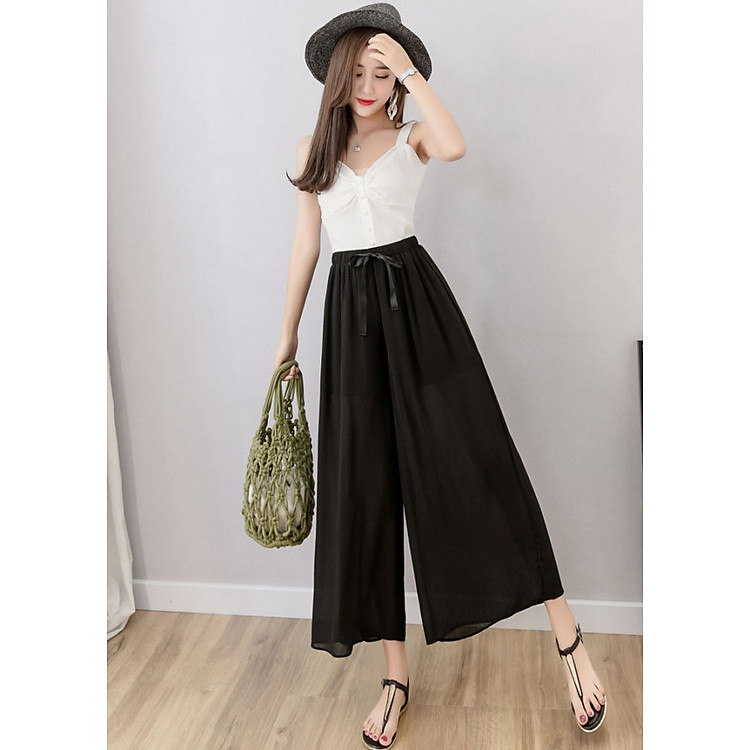 Quần ống rộng chất voan cát điệu đà cho bạn gái - Tặng 1 kính mắt thời trang sành điệu