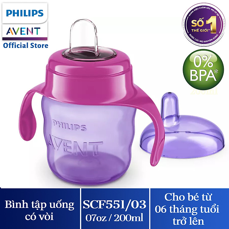 Bình tập uống Philips Avent 200ml – Tím Chính hãng Tiết kiệm