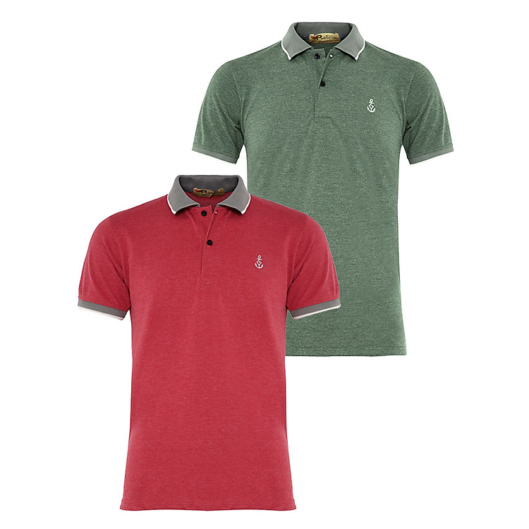 Bộ 2 áo thun nam Polo cổ phối bo dệt đẹp chuẩn Xmen PIGO cao cấp AHT08 (rêu, đốm đỏ)