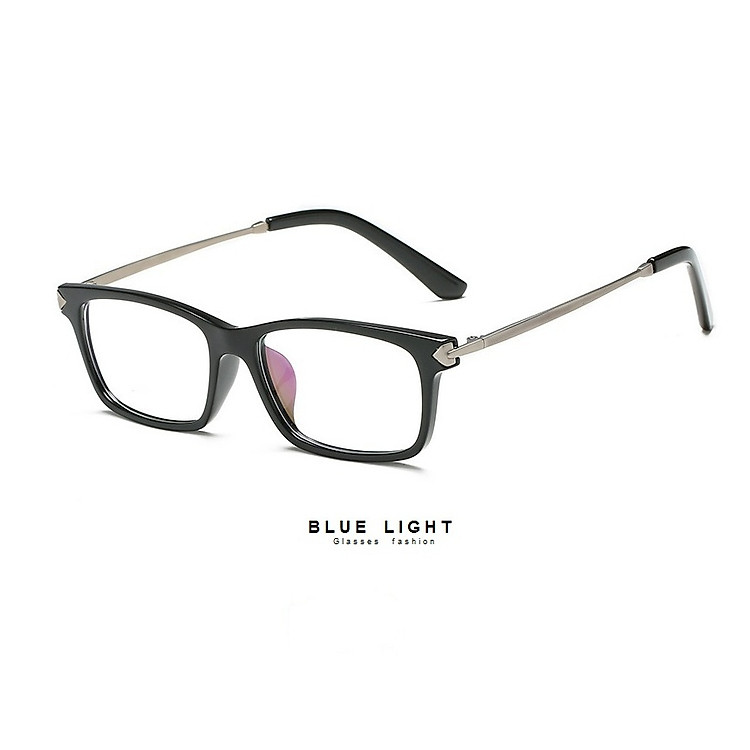 Kính Giả Cận Nam Nữ Gọng Kính Cận Mắt Vuông Đen Bạc Dáng Nhỏ Không Độ - BLUE LIGHT SHOP