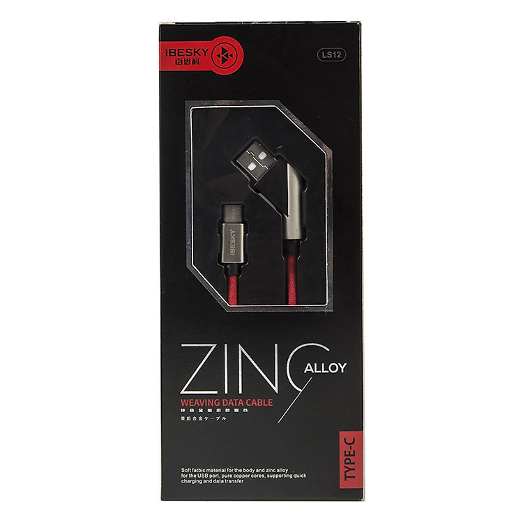 Cáp chơi game Type C Ibesky bọc vải jean - đỏ - Hàng Chính Hãng