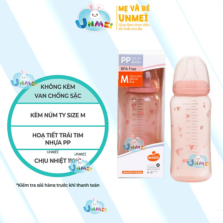 Bình sữa cổ HẸP PP COLOR Wesser 140ml/250ml