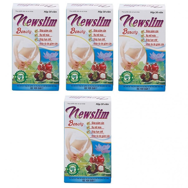 Bộ 4 hộp thực phẩm chức năng tan mỡ hỗ trợ giảm béo đẹp da Newslim Beauty Học viện quân y Việt nam (30 viên/ hộp)- HÀNG CHÍNH HÃNG