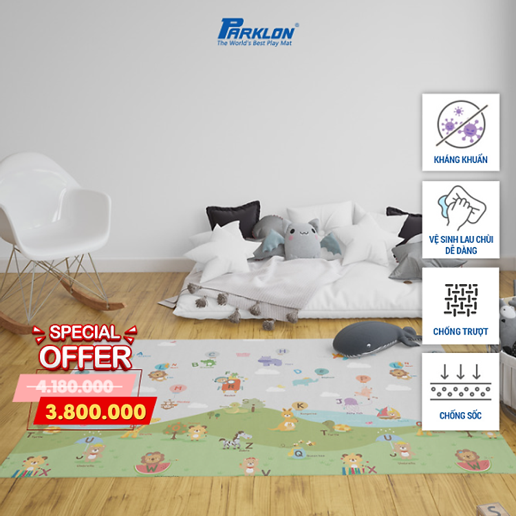 Thảm Em Bé Cao Cấp Parklon PE Họa Tiết Bong Bóng Chữ Cái + Zíc Zắc Vàng Xám Chính Hãng Hàn Quốc (200x150x1.5)cm. Chống Bụi Kháng Khuẩn Khử Mùi Chống Ồn Chống Trượt Chống Sốc Dày Hai Mặt (Balloon Alphabet + Zigzag Yellow Gray)