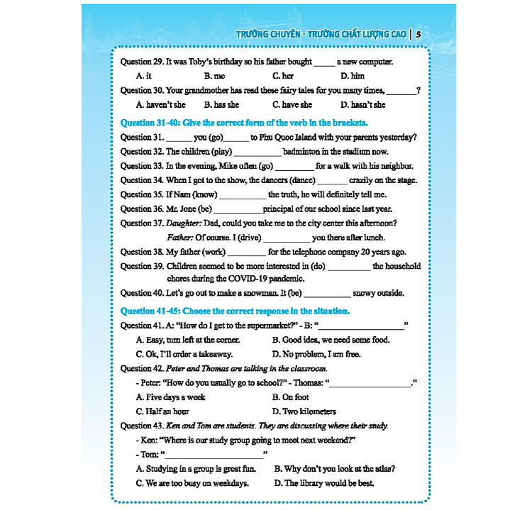 Bộ đề luyện thi môn Tiếng Anh vào lớp 6 trường chuyên (có đáp án) - Ảnh 5