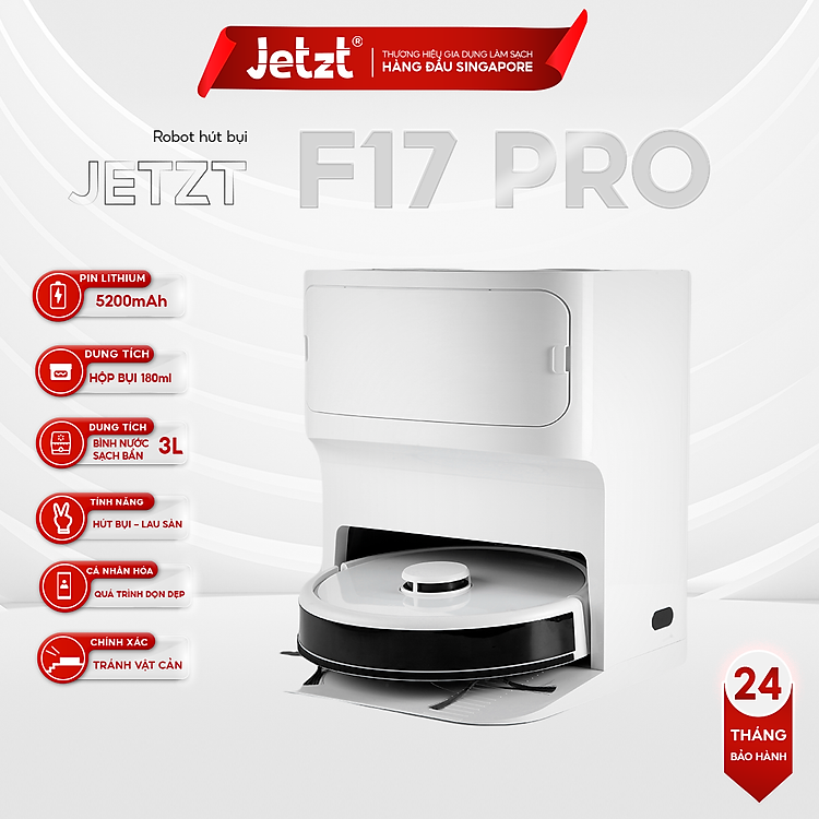 Robot lau sàn hút bụi tự làm sạch Jetzt F17 PRO - Điều khiển giọng nói thông qua app, hàng chính hãng
