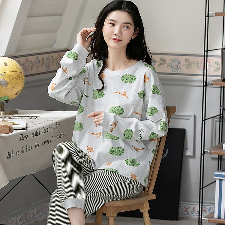 Đồ bộ nữ dài tay cotton dày dặn mịn đẹp 8626