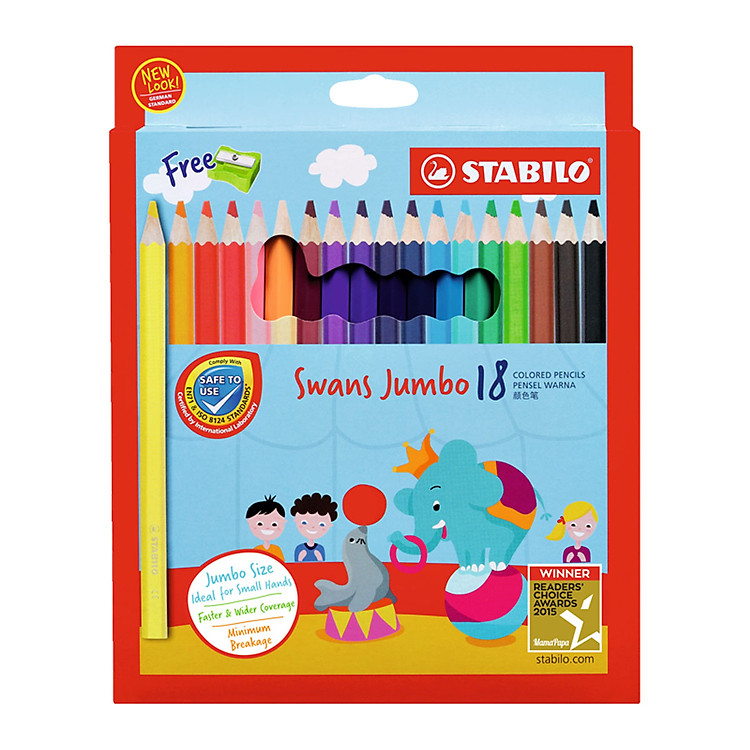 Bộ Bút Chì Màu STABILO Swans Jumbo (18 cây)