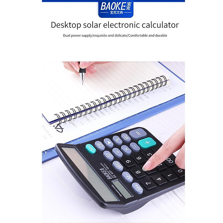 Máy tính kế toán cầm tay 12 số năng lượng mặt trời EC837/BAOKE - Đen - Ảnh 5