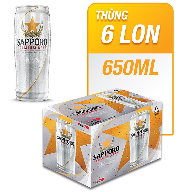 Thùng 6 Lon Bia Sapporo Premium (650ml)
