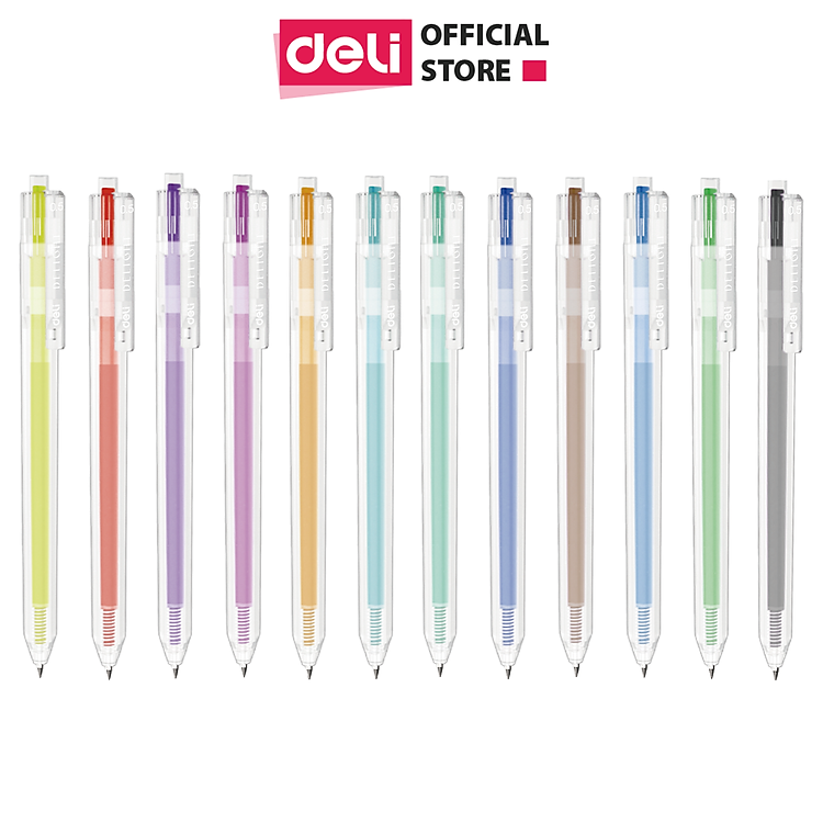 Bút gel bấm ngòi 0.5mm Deli (12 màu)