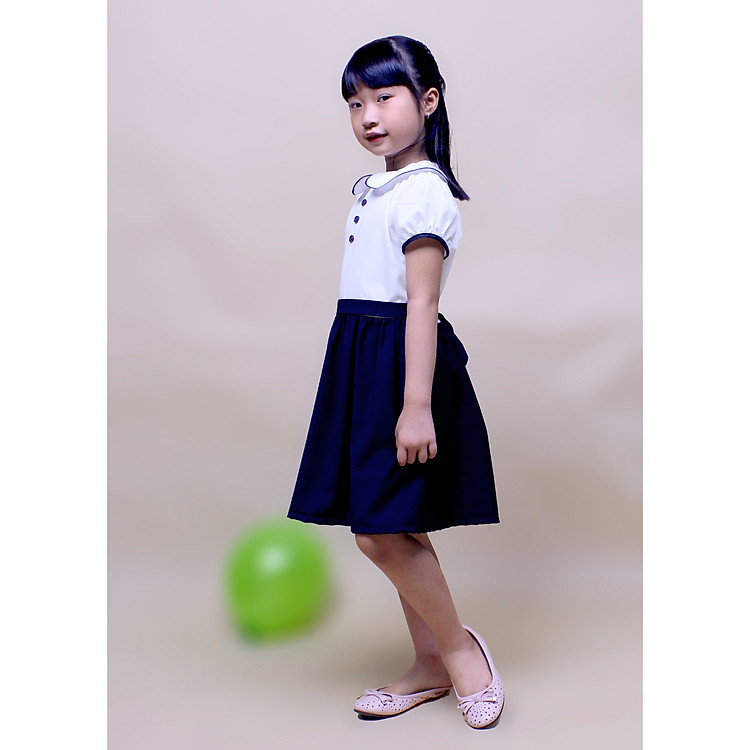 Đầm học sinh nữ cổ sen tay phồng, đồng phục học sinh cấp 1, cấp 2, cho bé từ 16kg đến 50kg Jadiny GDP005