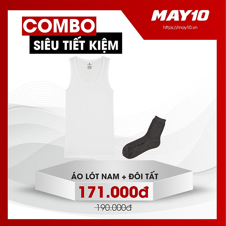 COMBO SIÊU TIẾT KIỆM ÁO BA LỖ NAM MAY 10 + TẤT CỔ CAO NAM MAY 10 (ÁO+TẤT GIAO MÀU NGẪU NHIÊN)