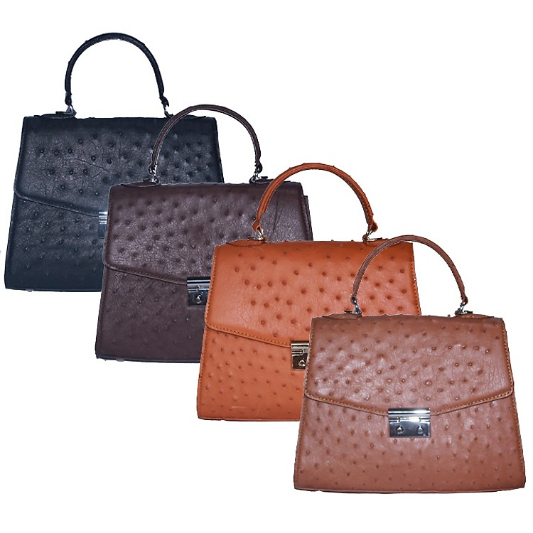 HJ6457-58-59-60 - Túi hộp đeo chéo nữ Huy Hoàng da đà điểu màu đen, nâu đất, vàng bò, nâu đỏ